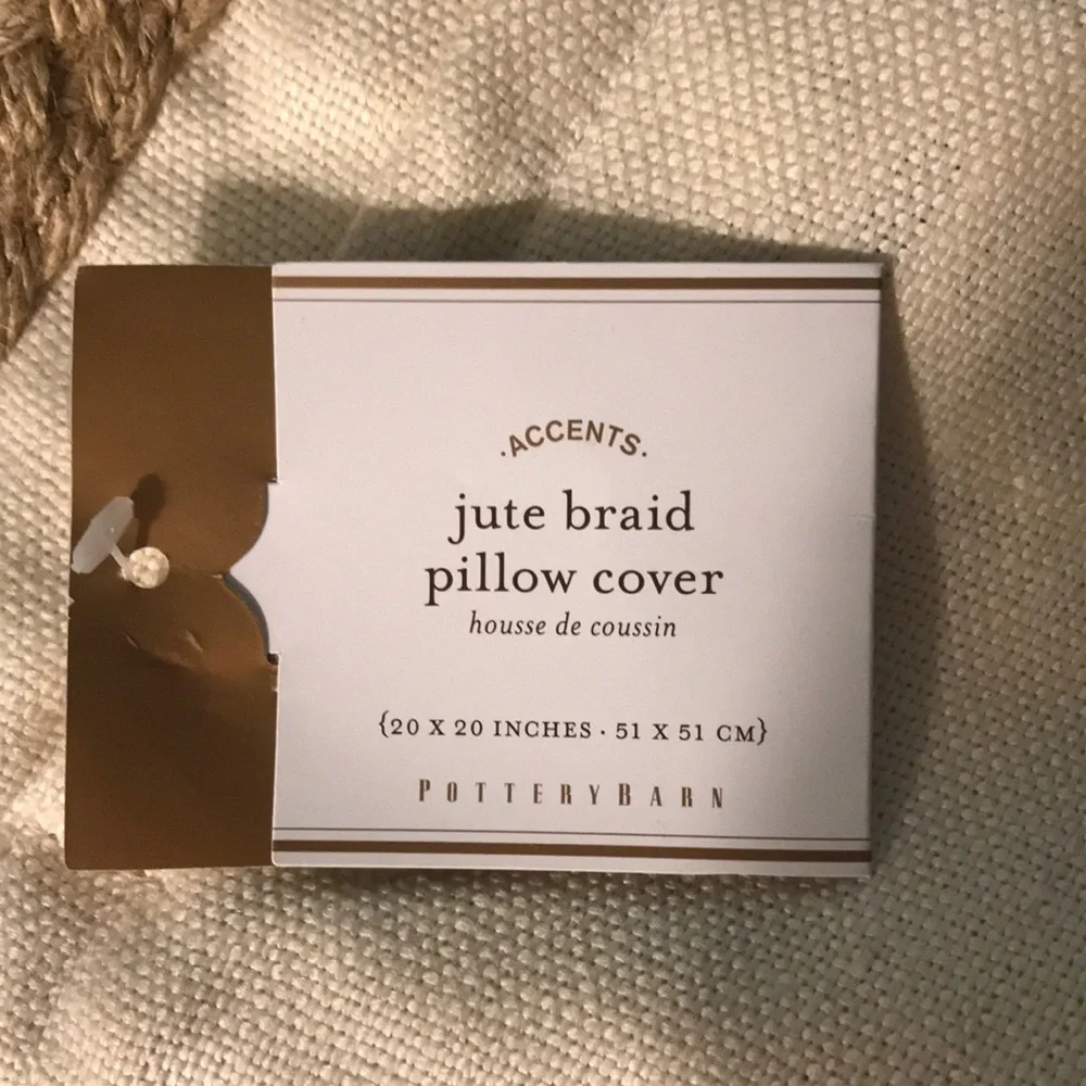 New Pottery Barn Linen & Jute Braid Pillow Covers Shams Ivory Tan 20”